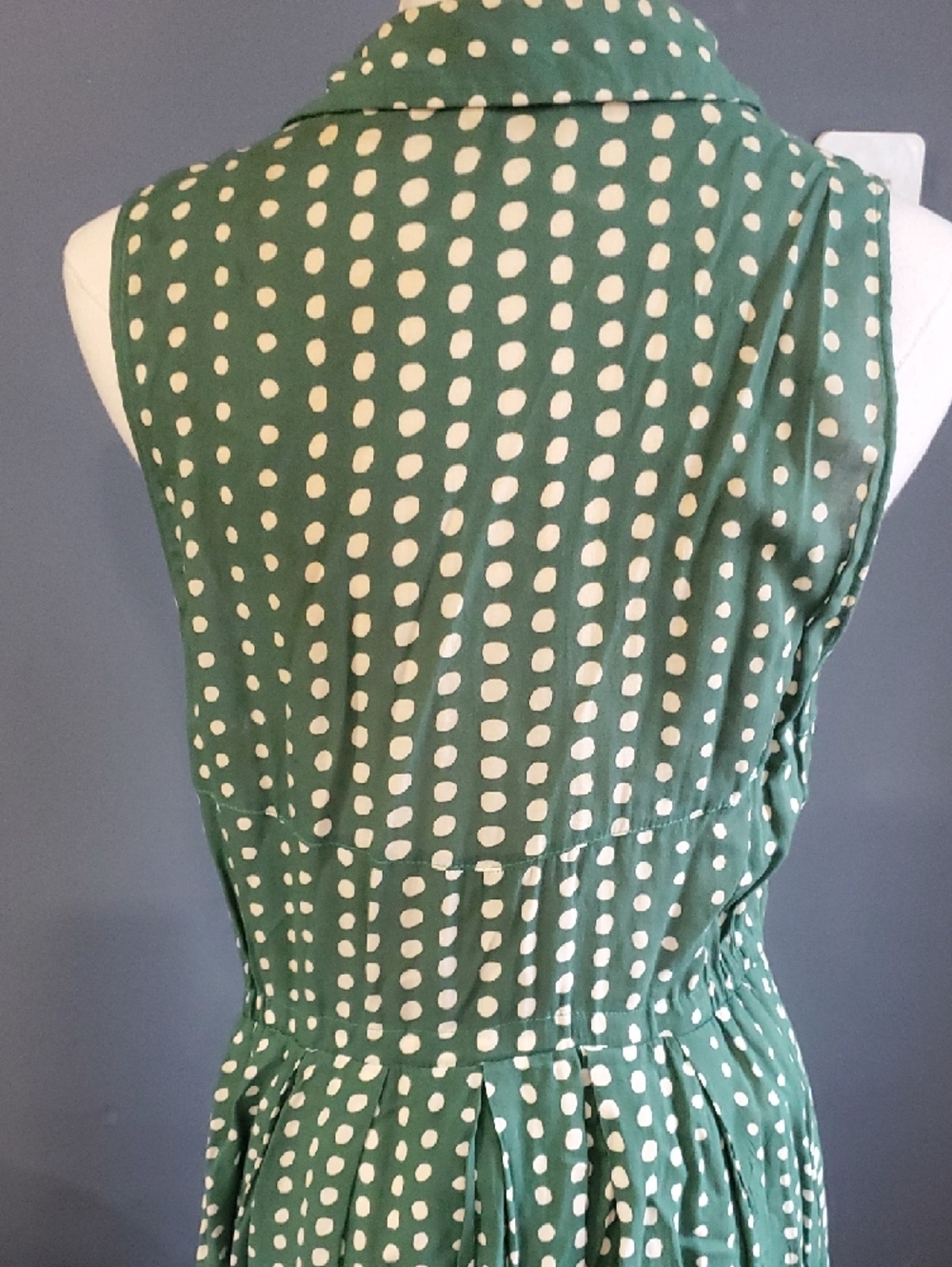Anthropologie 11.1 Tylho Emerald Green & White Polka Dot Sleeveless Dress S - Picture 7 of 12